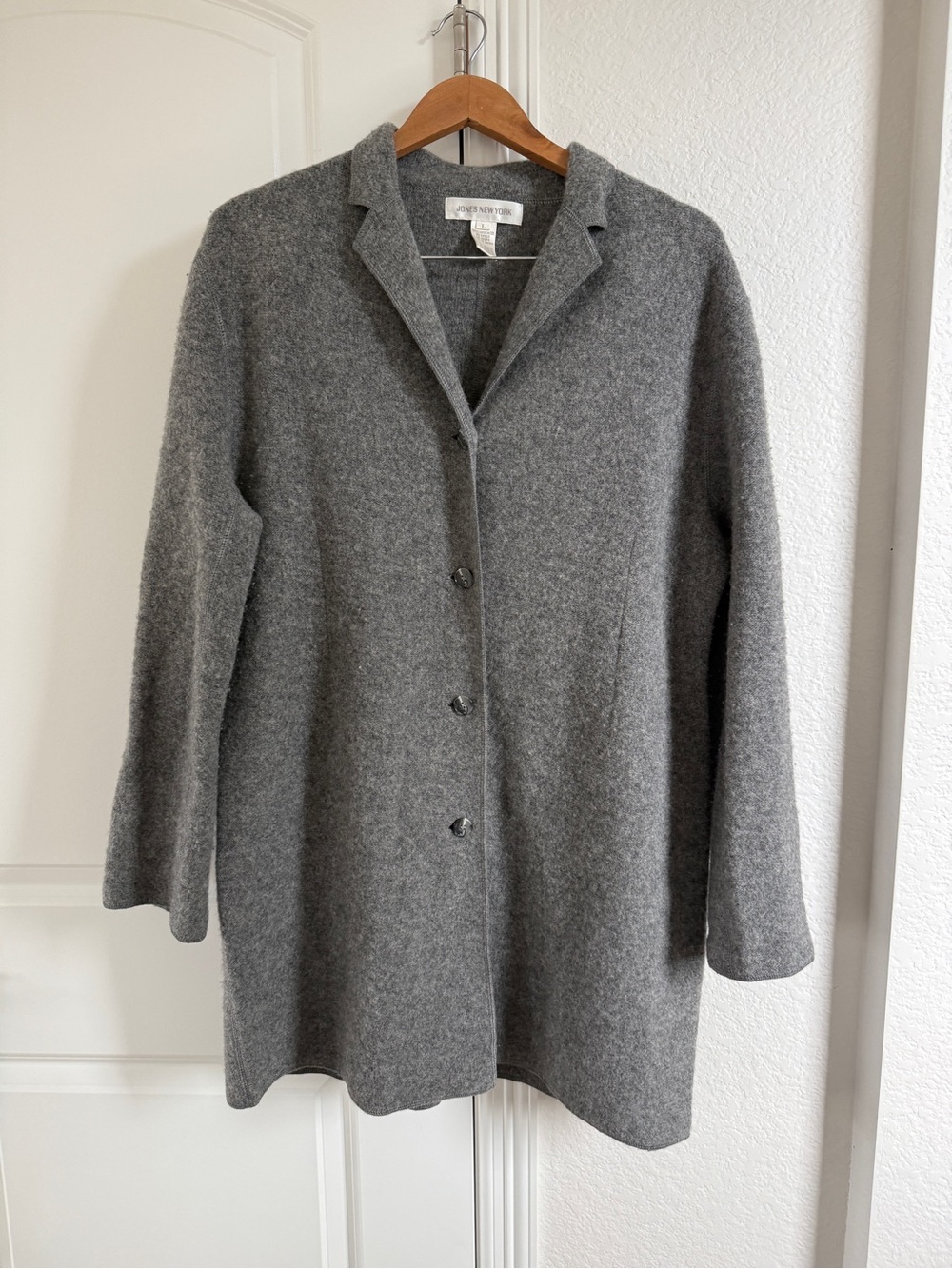 Jones New York Women's Large Gray Long Sleeve Wool Coat